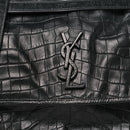 Crocodile Embossed Lambskin Monogram Medium Niki Chain Satchel Black
