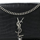 Calfskin Crocodile Embossed Medium Classic Monogram Kate Tassel Satchel Black
