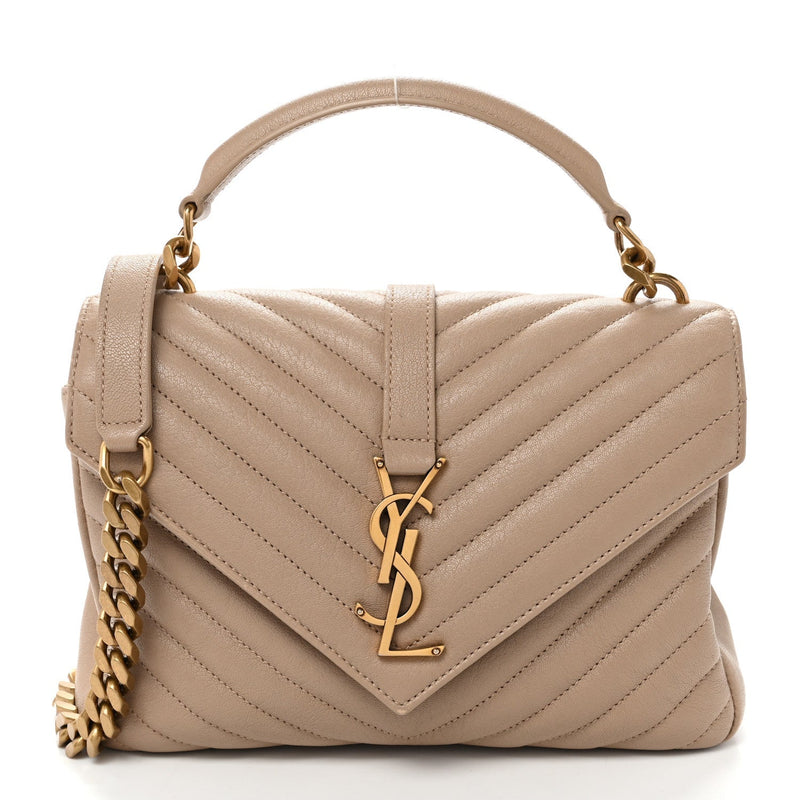 Sheepskin Matelasse Chevron Monogram Medium College Bag Dark Beige