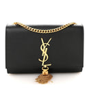Calfskin Crocodile Embossed Small Classic Monogram Kate Tassel Satchel Black