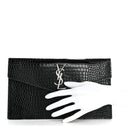 Calfskin Crocodile Embossed Uptown Monogram Pouch Black