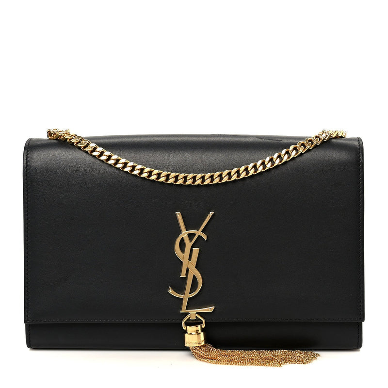 Smooth Calfskin Medium Classic Monogram Kate Tassel Satchel Black