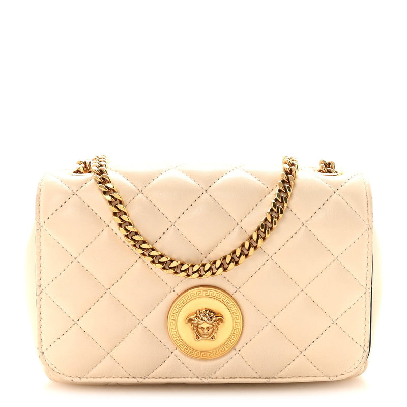 Nappa Quilted Small Medusa Chain Crossbody White
