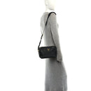 Vitello Daino Medium Double Zip Shoulder Bag Black