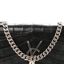 Calfskin Crocodile Embossed Small Classic Monogram Kate Tassel Satchel Black