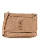 Crinkled Calfskin Matelasse Monogram Medium Niki Chain Satchel Light Taupe