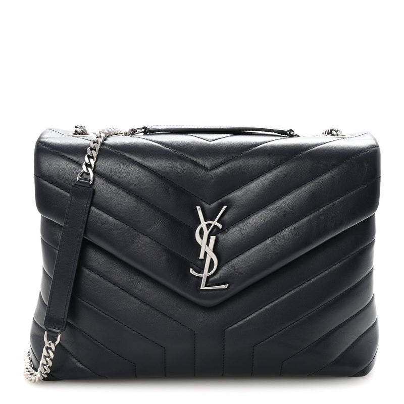 Calfskin Y Quilted Monogram Medium Loulou Chain Satchel Deep Marine