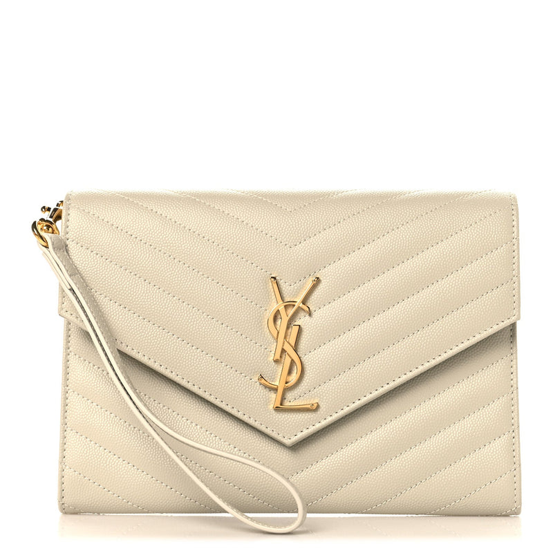 Grain De Poudre Matelasse Chevron Cassandre Envelope Chain Wallet Crema Soft