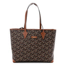 Coated Canvas Calfskin La Greca Signature Shopper Tote Bag Black Caramel