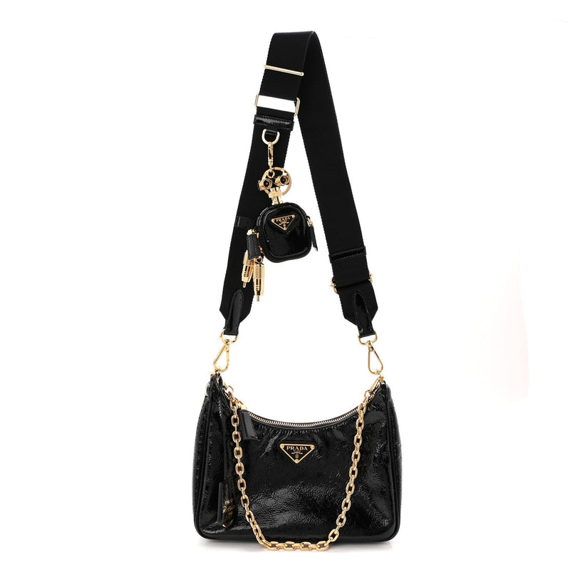 Patent Naplak Re-Edition 2005 Shoulder Bag With Charm Black