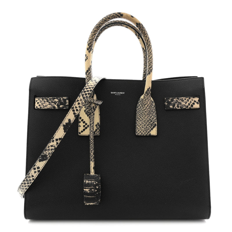 Grained Calfskin Embossed Python Small Sac De Jour Black