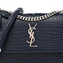 Calfskin Crocodile Embossed Medium Monogram Sunset Navy