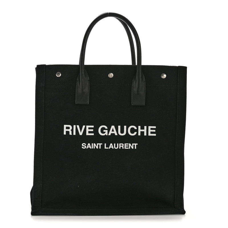 Linen Calfskin Rive Gauche North South Tote Black