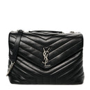Calfskin Y Quilted Monogram Medium Loulou Chain Satchel Black