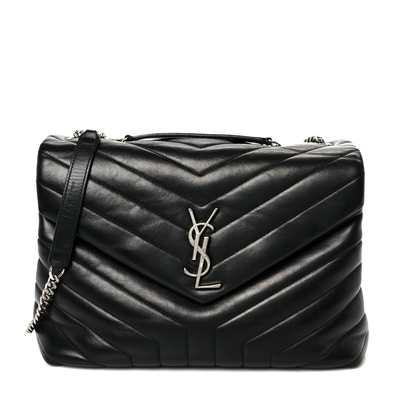 Calfskin Y Quilted Monogram Medium Loulou Chain Satchel Black