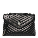 Calfskin Y Quilted Monogram Large Loulou Chain Satchel Black