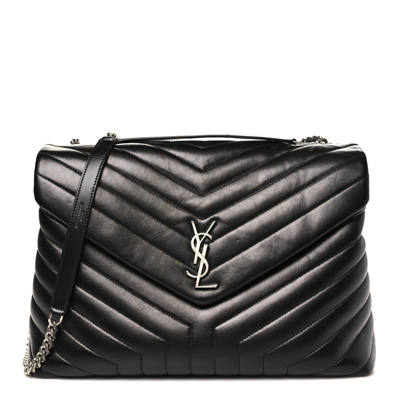 Calfskin Y Quilted Monogram Large Loulou Chain Satchel Black