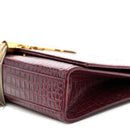 Calfskin Crocodile Embossed Medium Classic Monogram Kate Tassel Satchel Dark Red