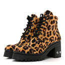 Cavallino Calf Hair Leopard Lace Up Boots 37.5 Miele
