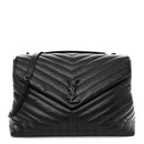 Calfskin Y Quilted Monogram Monochrome Large Loulou Chain Satchel Black