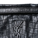 Crocodile Embossed Lambskin Monogram Medium Niki Chain Satchel Black