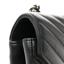 Sheepskin Matelasse Chevron Monogram Monochrome Medium College Bag Black