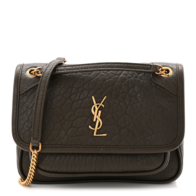Grained Lambskin Monogram Mini Niki Chain Satchel Dark Cork