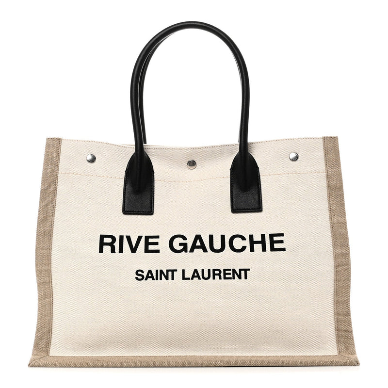 Linen Calfskin Small Rive Gauche Tote Greggio Natural