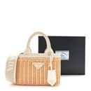 Wicker Canvas Mini Tote Tan White