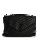 Calfskin Y Quilted Monogram Large Loulou Chain Satchel Black