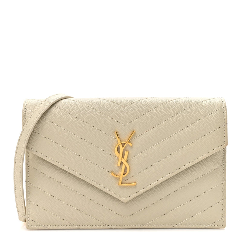 Grain De Poudre Matelasse Chevron Monogram Envelope Chain Wallet Crema Soft