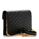Grain De Poudre Matelasse Chevron Monogram Envelope Chain Wallet Black