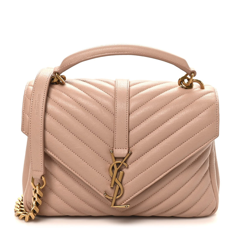 Sheepskin Matelasse Chevron Monogram Medium College Bag Rose Poudre