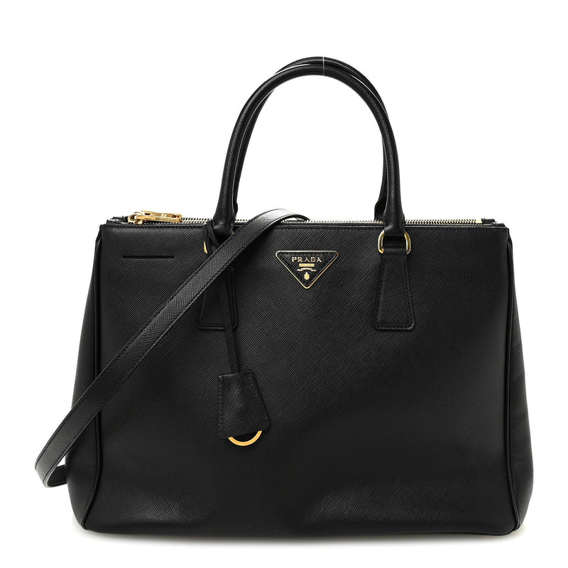 Saffiano Lux Medium Galleria Double Zip Tote Black