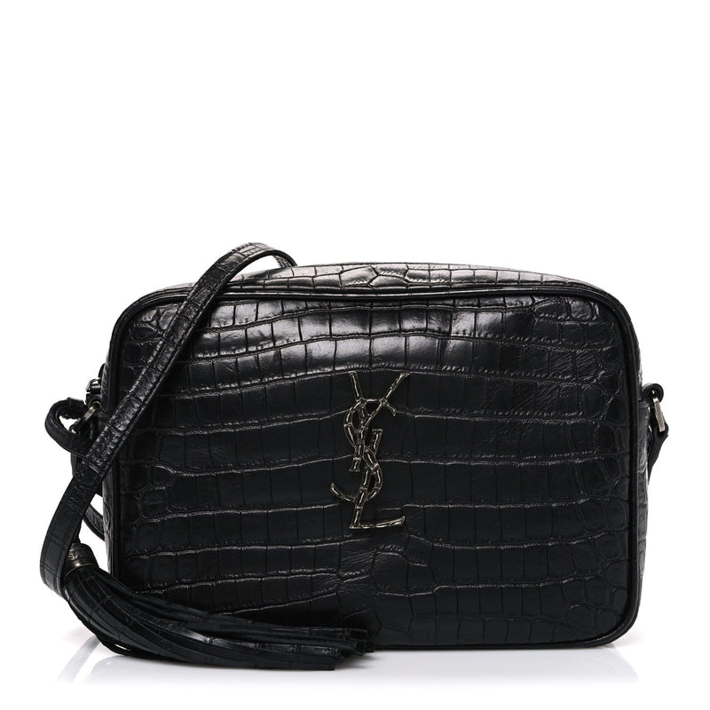 Calfskin Crocodile Embossed Monogram Lou Camera Bag Black