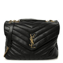 Grain de Poudre Calfskin Y Quilted Monogram Medium Loulou Chain Satchel Black