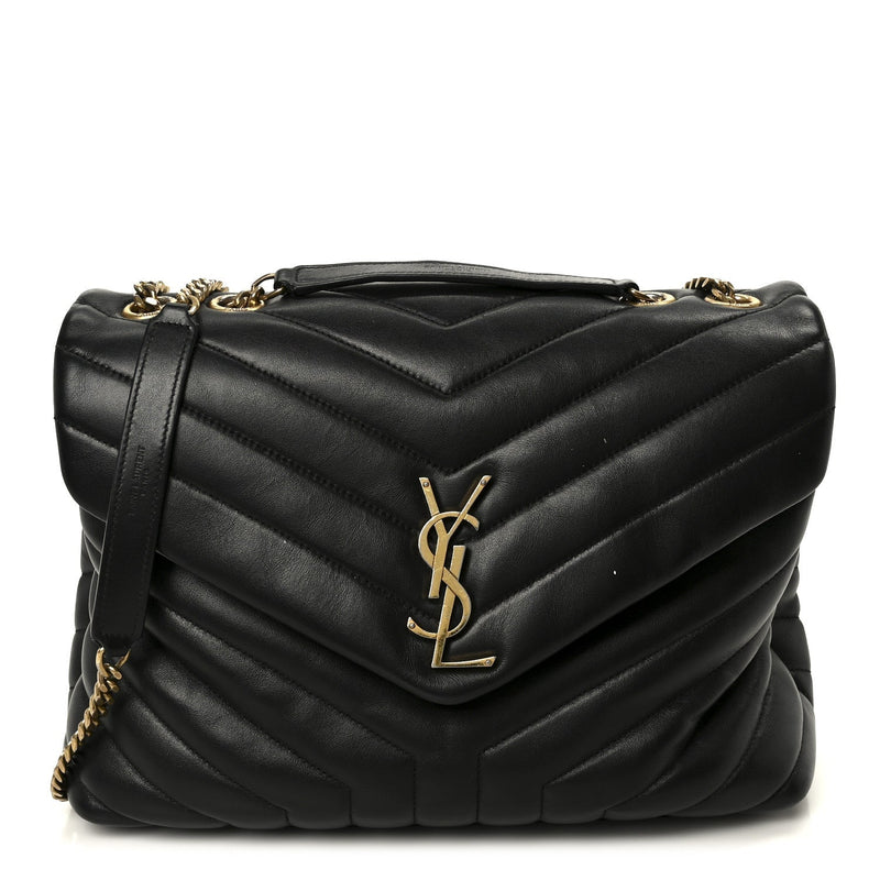 Grain de Poudre Calfskin Y Quilted Monogram Medium Loulou Chain Satchel Black