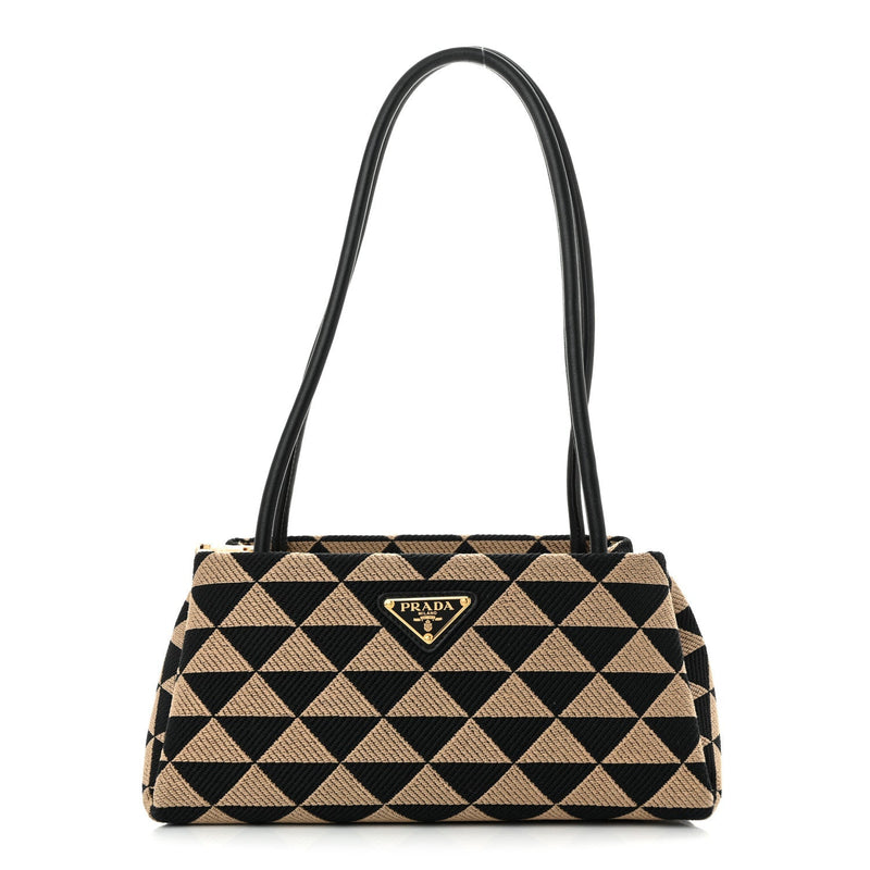 Jacquard Triangolo Symbole Embroidered Small Shoulder Bag Black Corda