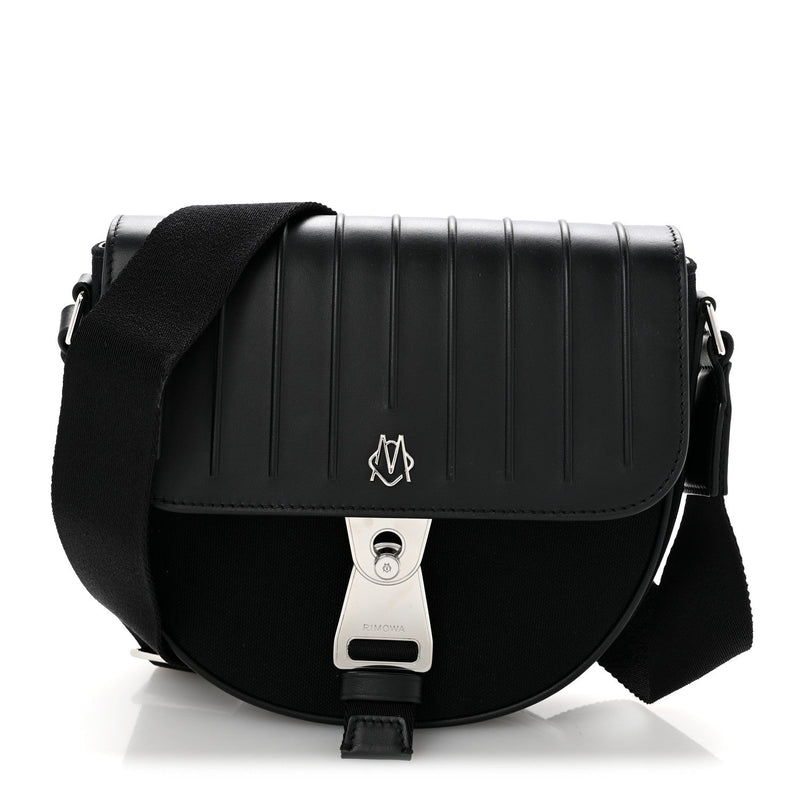 Calfskin Canvas Never Still Crossbody Flap Bag Black