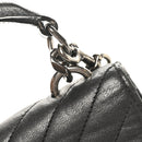 Sheepskin Matelasse Chevron Monogram Medium College Bag Black