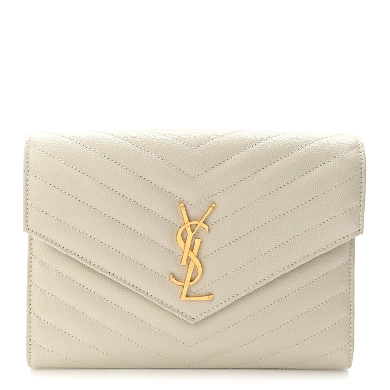 Grain De Poudre Matelasse Chevron Monogram Envelope Clutch Blanc Vintage
