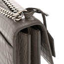 Calfskin Crocodile Embossed Medium Monogram Sunset Fog