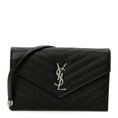 Grain De Poudre Matelasse Chevron Monogram Envelope Chain Wallet Black