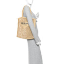 Yarn Raffia Effect Crochet Logo Embroidered Tote Bag Naturale