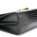 Calfskin Crocodile Embossed Medium Classic Monogram Cassandra Top Handle Black