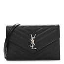 Grain De Poudre Matelasse Chevron Monogram Envelope Chain Wallet Black