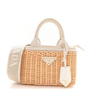 Wicker Canvas Mini Tote Tan White
