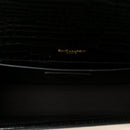 Calfskin Crocodile Embossed Medium Classic Monogram Kate Tassel Satchel Black