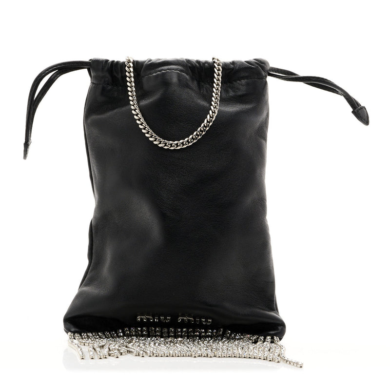 Nappa Starlight Crystal Fringe Trick Pouch On Strap Black