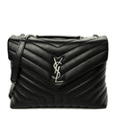 Calfskin Y Quilted Monogram Medium Loulou Chain Satchel Black